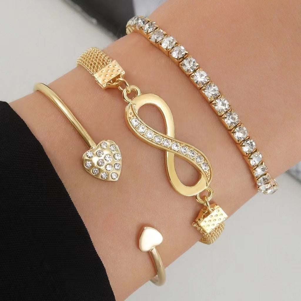 Women's 3-piece Alloy Set Featuring A Diamond-studded Infinity Symbol