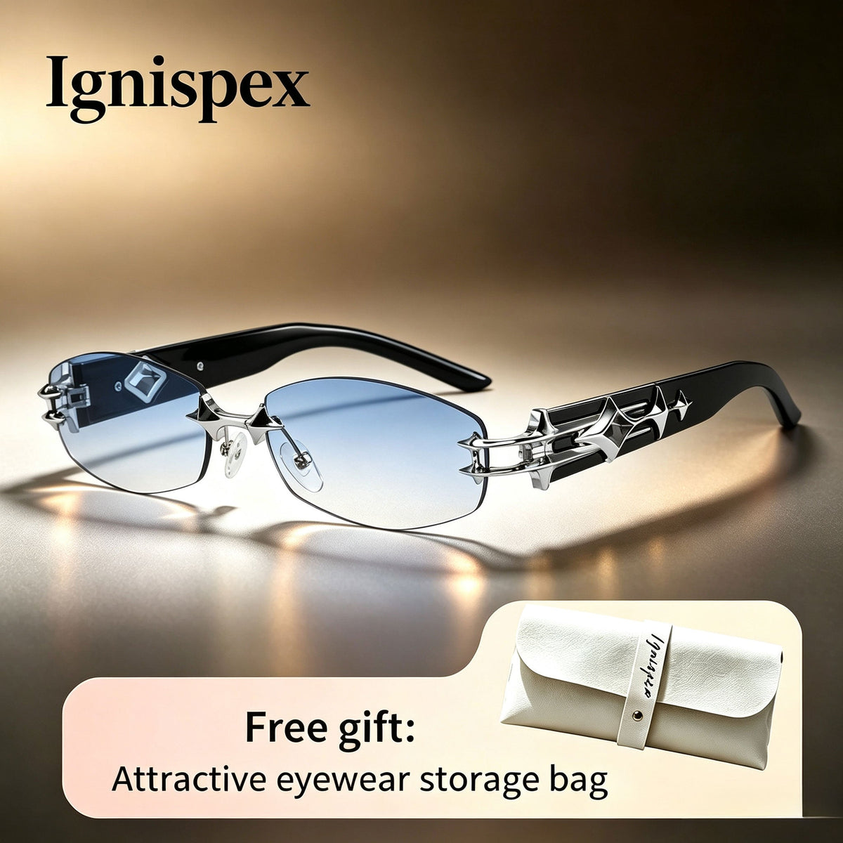 Ignispex Y2K Rimless Sunglasses, Star Shaped Metal Hinge Decoration, Gradient Tint Lens Eyewear For Women, Trendy Retro Fashion Shades, Free Attractive Eyewear Storage Bag Included.