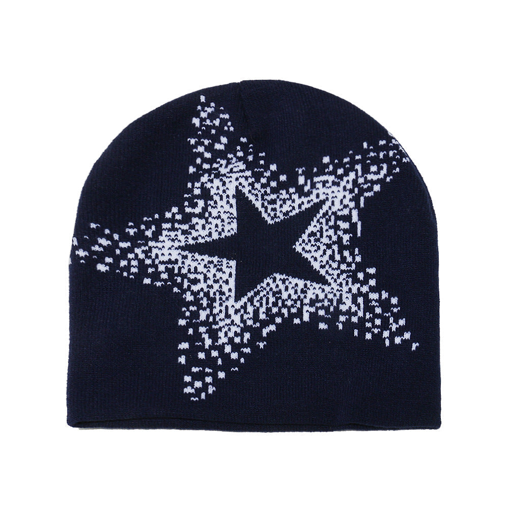 American Street Y2K Star Woolen Hat For Autumn And Winter, With Hip-hop Vibe And Warmth. Five-pointed Star Knitted Cold Hat For Keeping You Warm Outdoors