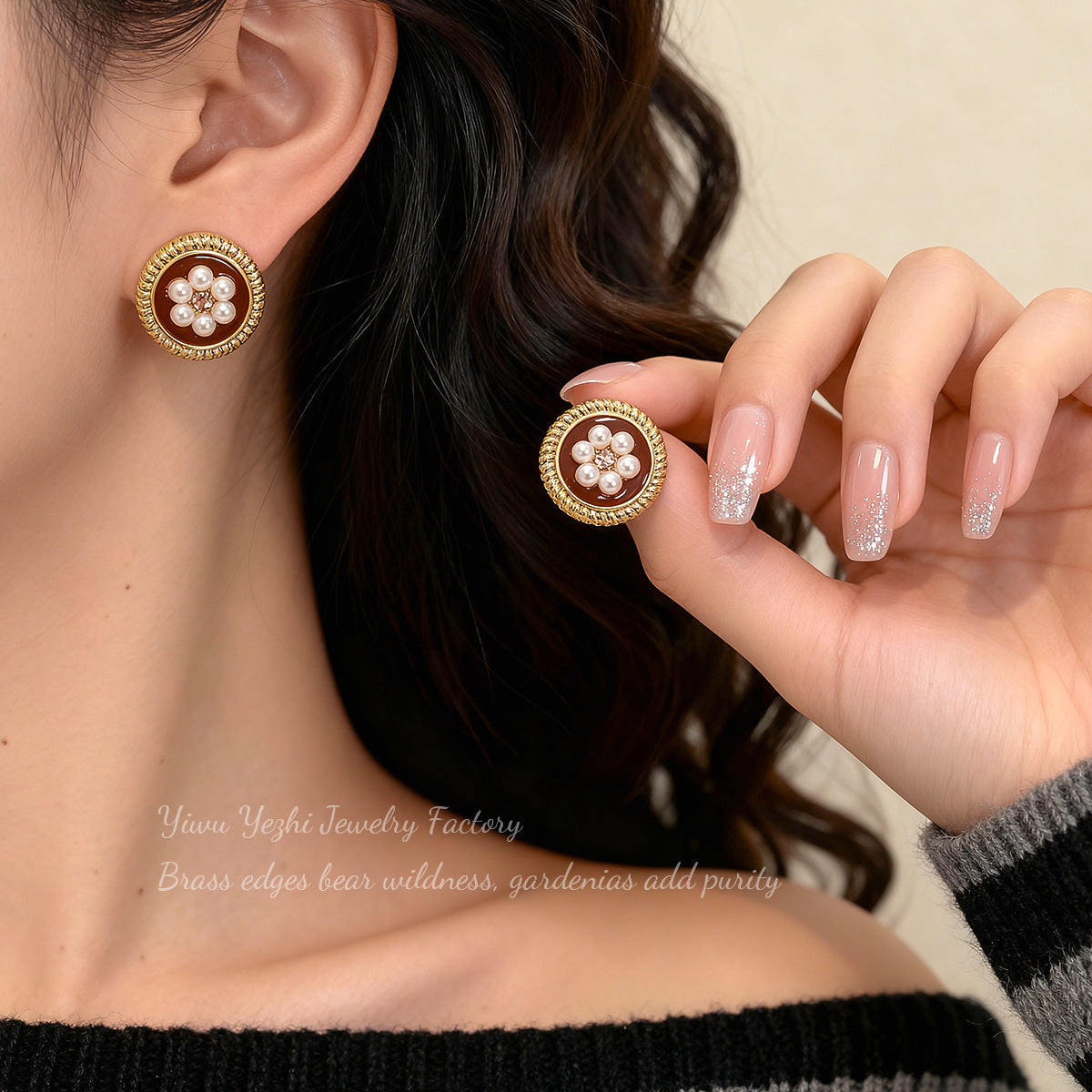 French Burgundy Oil Drop Flower Earrings For Women, Retro Hong Kong Style, High-End Earrings, Accessible Luxury, Second-Hand Earrings For Women