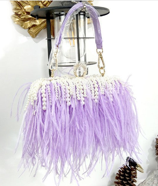 Feather Fur Bag, Western Style Female Tassel Crossbody All-Match Evening Banquet Clutch
