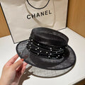 French Elegant Pearl Yarn Flat-top Cap