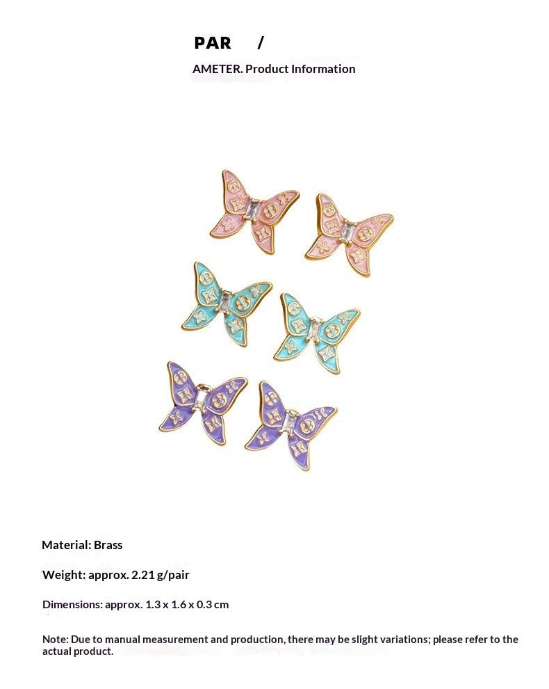 Colorful Enamel Butterfly Earrings With Dripped Oil Design