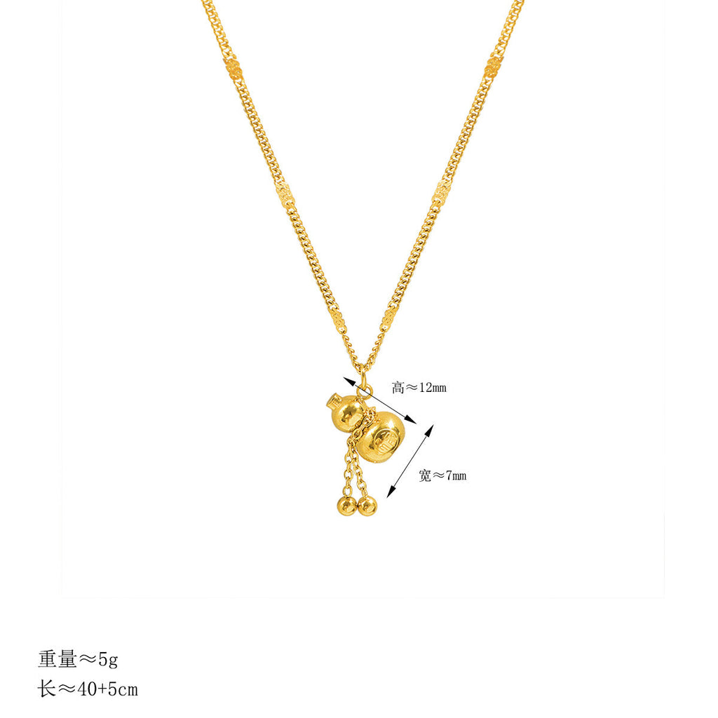 New Chinese Style Gourd Tassel Necklace For Women, Titanium Steel, Non-Fading, Accessible Luxury, High-End Clavicle Chain, 18K Gold Plated Pendant Necklace