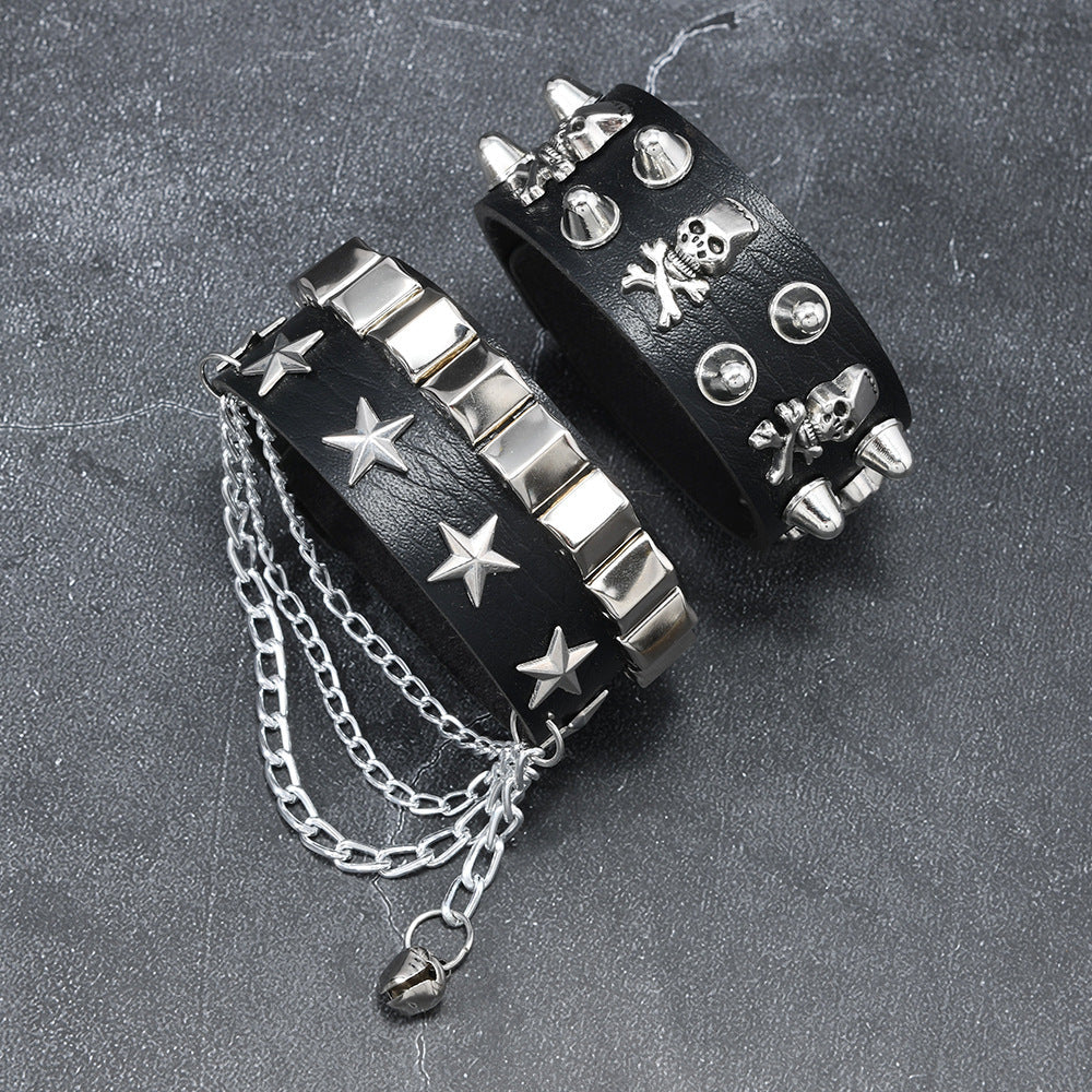 Punk Skull And Star Rivet-decorated Bracelet