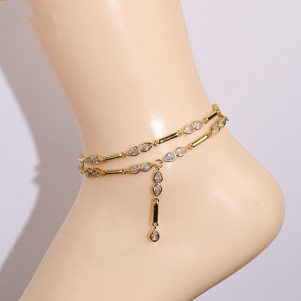 New European And American-style Water-drop Zircon Anklet Niche Fashion