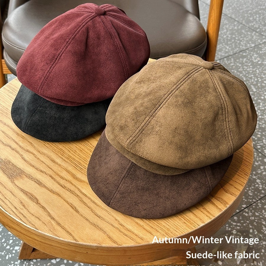 Vintage Distressed Suede Flat Cap Men's Beret