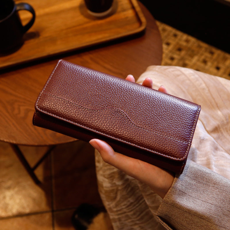 Genuine Full-grain Leather Long Wallet For Women
