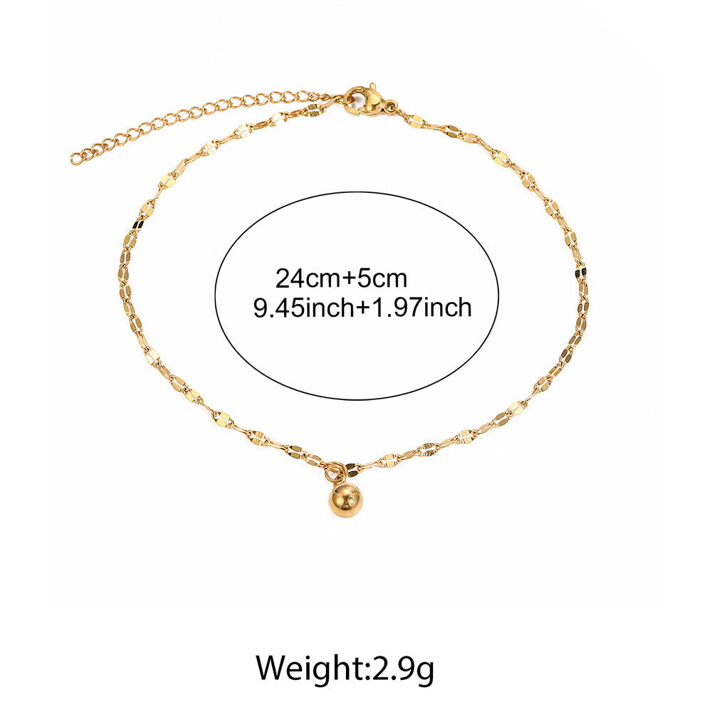 Gold Plated Stainless Steel Dainty Anklet For Women, Shiny Flat Chain Bead Charm Ankle Bracelet, Minimalist Summer Beach Foot Jewelry Gift