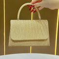 Festival Gold Crinkle Handbag - Party Must-Have Dressy Clutch, Elegant Shoulder Bag For Banquet And Evening