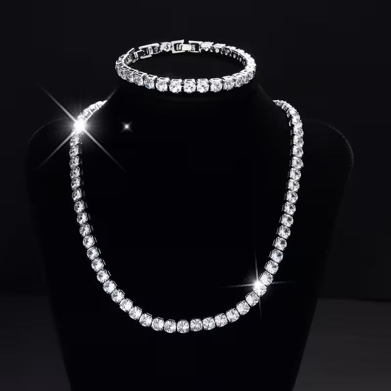 Micro-pave 6mm Zircon Bracelet And Necklace Set