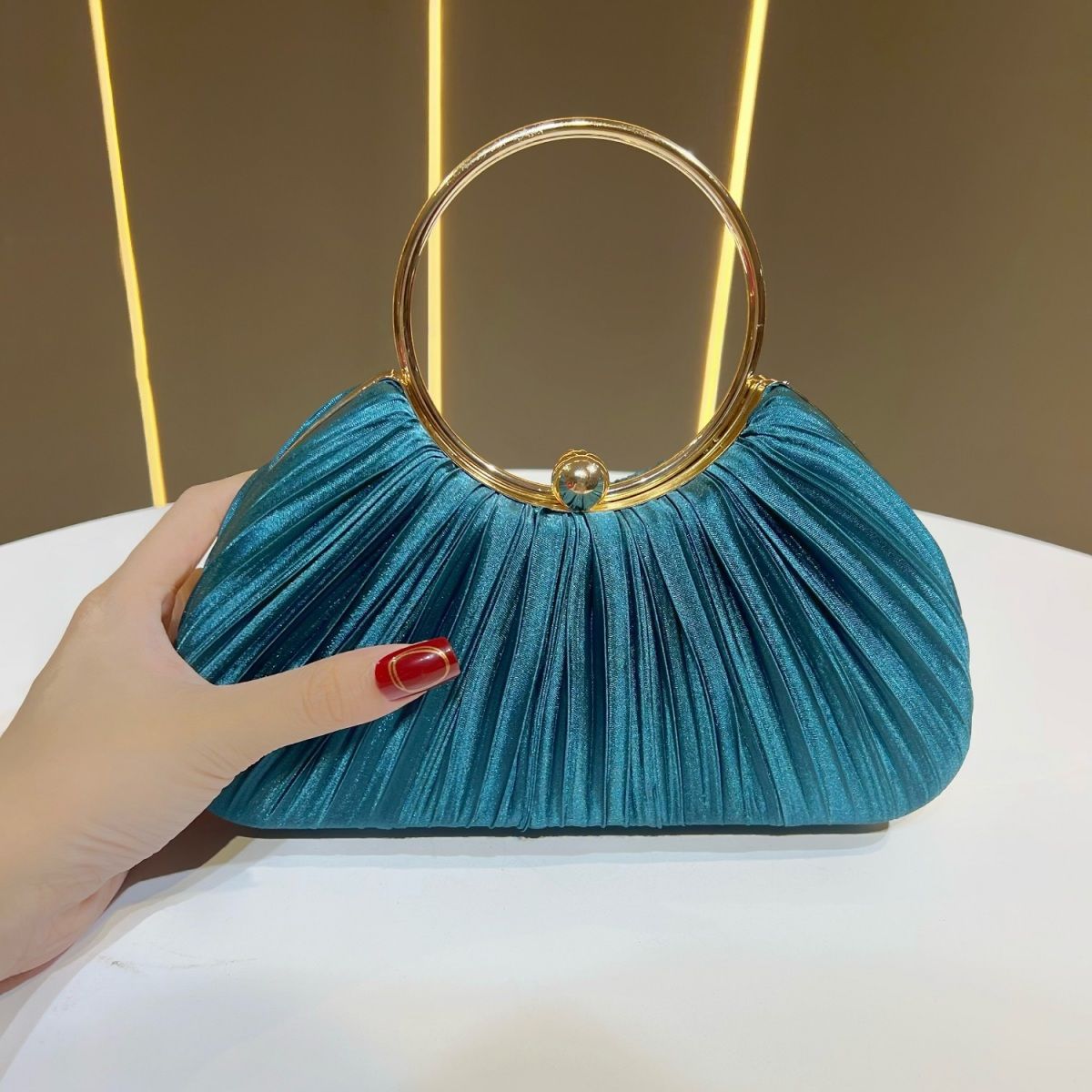 Satin Cheongsam Pleated Evening Clutch