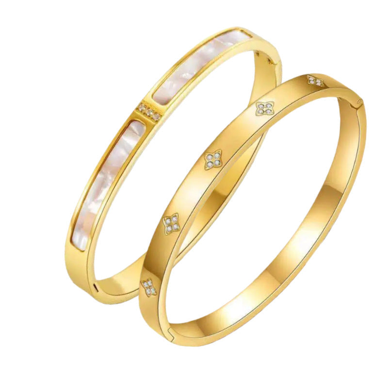 Stainless Steel Bracelet Zircon Titanium Steel Bracelet Women's Fashion High-End Bracelet Niche Temperament Versatile Hand Jewelry Wholesale
