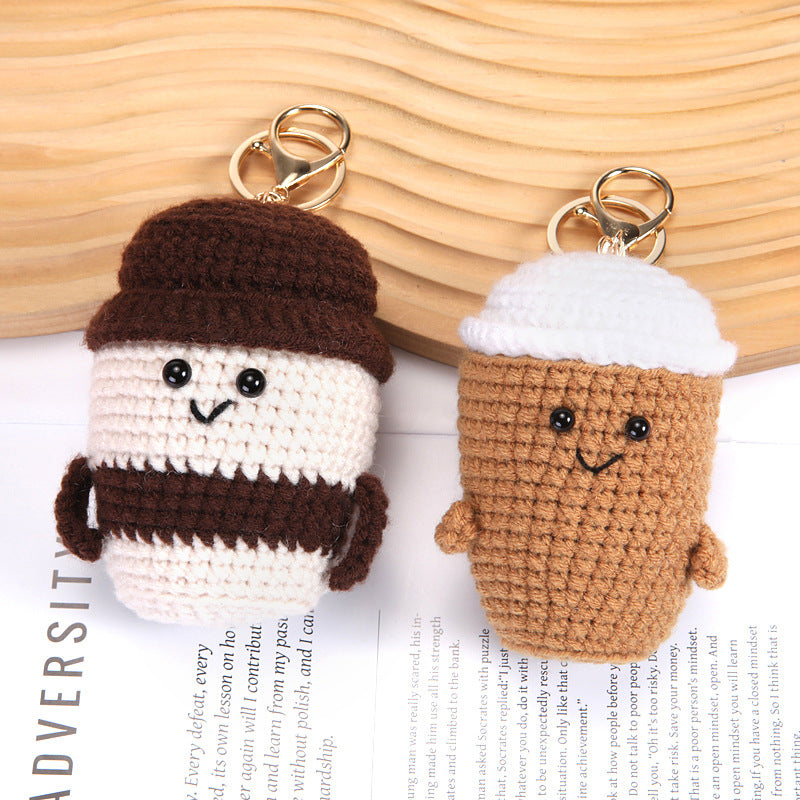 Handmade Crocheted Yarn Coffee Cup Keychain
