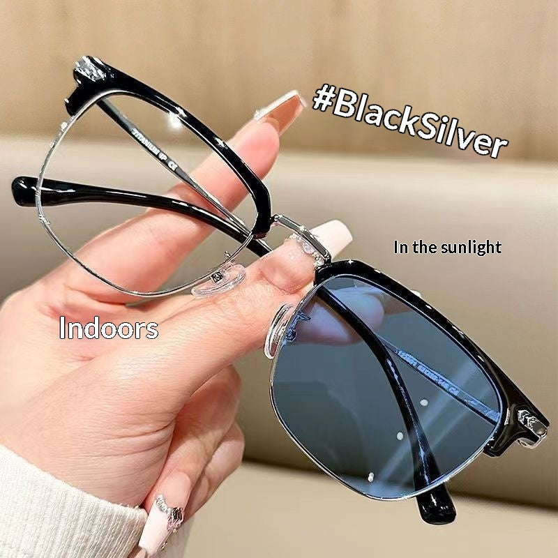 Half-frame Glasses Myopia Glasses Color-changing Stylish Eyewear