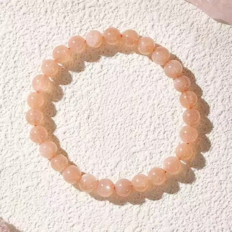 Natural Sunstone Bracelet Golden Strawberry Quartz Round Beaded Chain Wealth Energy Jewelry For Women