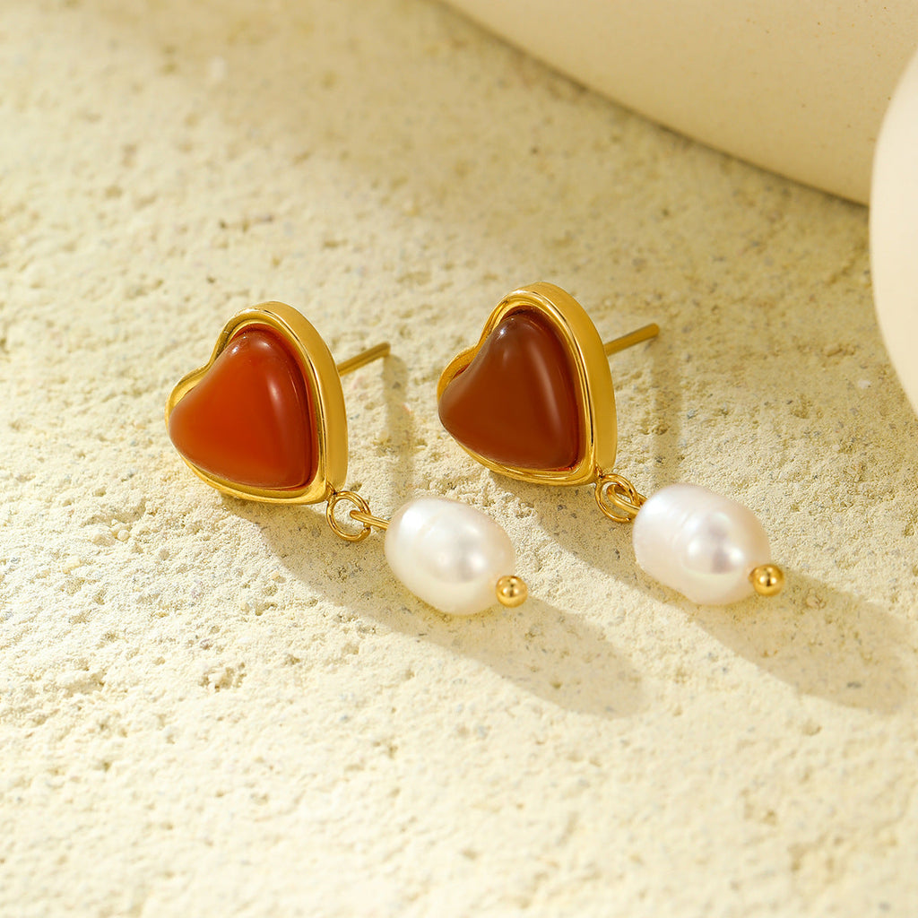 Natural Stone Pearl Pendant Necklace Choker And Earring Set