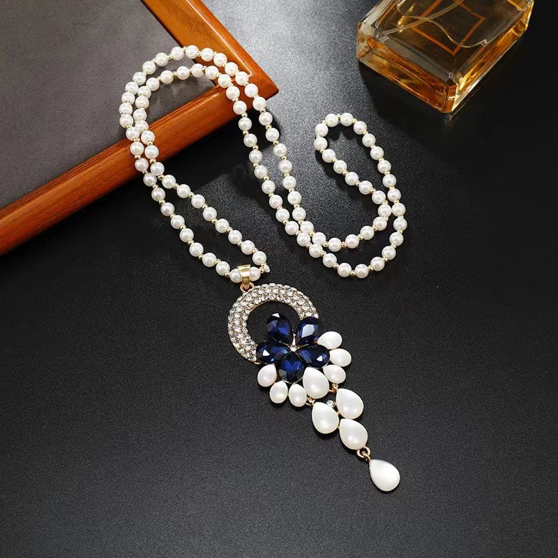 Korean Style Versatile Fashion Flower Sweater Chain Autumn And Winter Accessories Long Necklace Women's High-End Cat's Eye Pendant Camellia