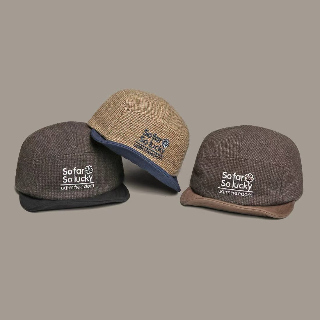Korean-style Multi-color Lettered Soft Brimmed Baseball Cap For Autumn And Winter, Featuring Retro Small-checkered Pattern. Trendy And Versatile Casual Hat