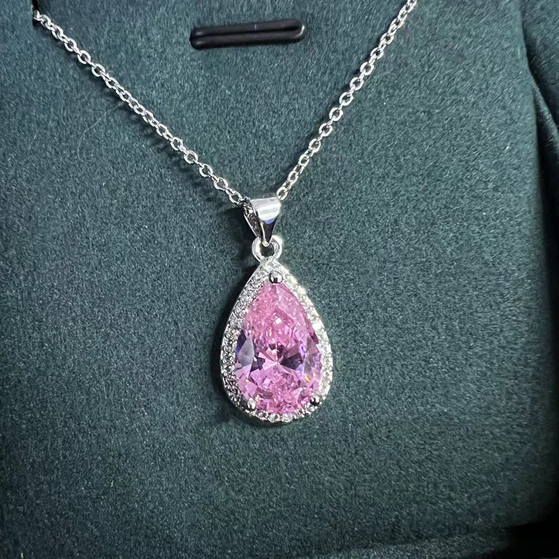 Internet Celebrant Explosive Luxury Crown Drop Shape Simulation Pink Tourmaline Color Treasure Opening Ring Pendant Earrings Suit