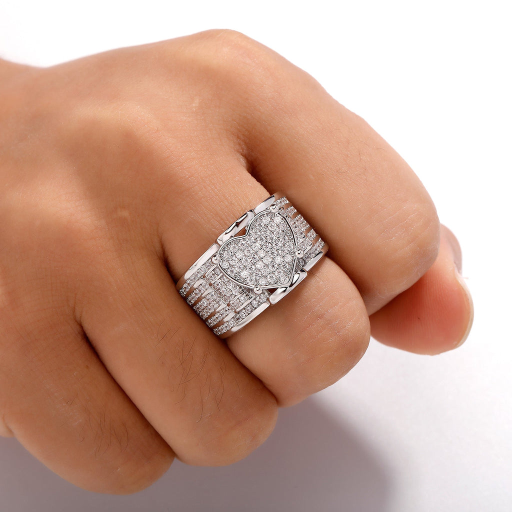 Amazon Cross-Border Trendy Hip-Hop Love Rings For Men And Women, Cuban Zircon Jewelry Wholesale, Hip-Hop Interlocking Rings
