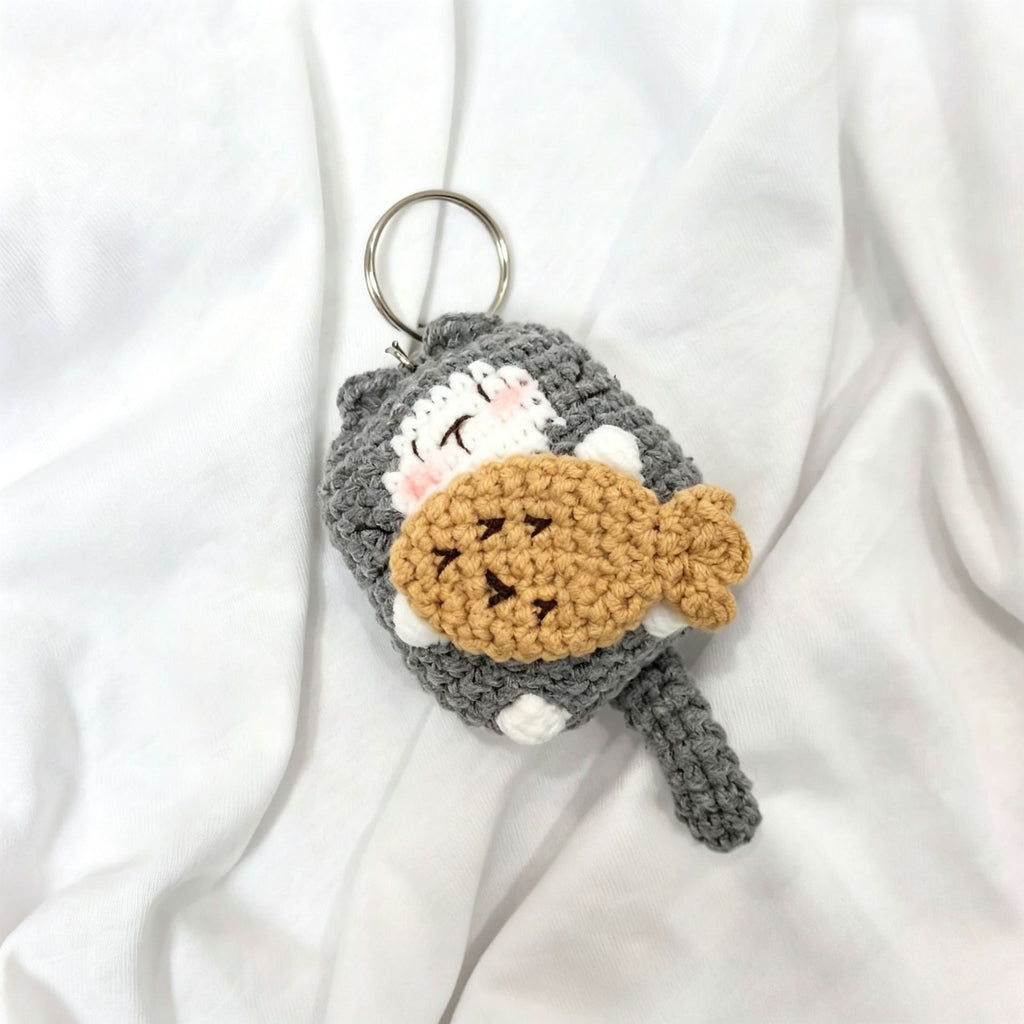 Handmade Knitted Crochet Cat Keychain Pendant