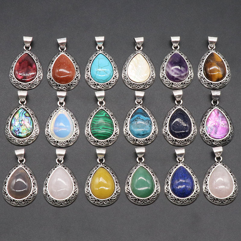 Crystal Agate Semi-precious Gemstone Teardrop Pendant