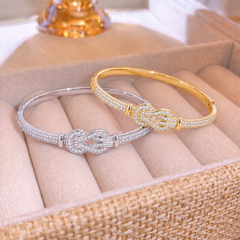 Versatile Knot Bangle For Women, Luxury Niche High-End Zircon Knotted Bracelet, Daily Commute Internet-Famous Hand Jewelry