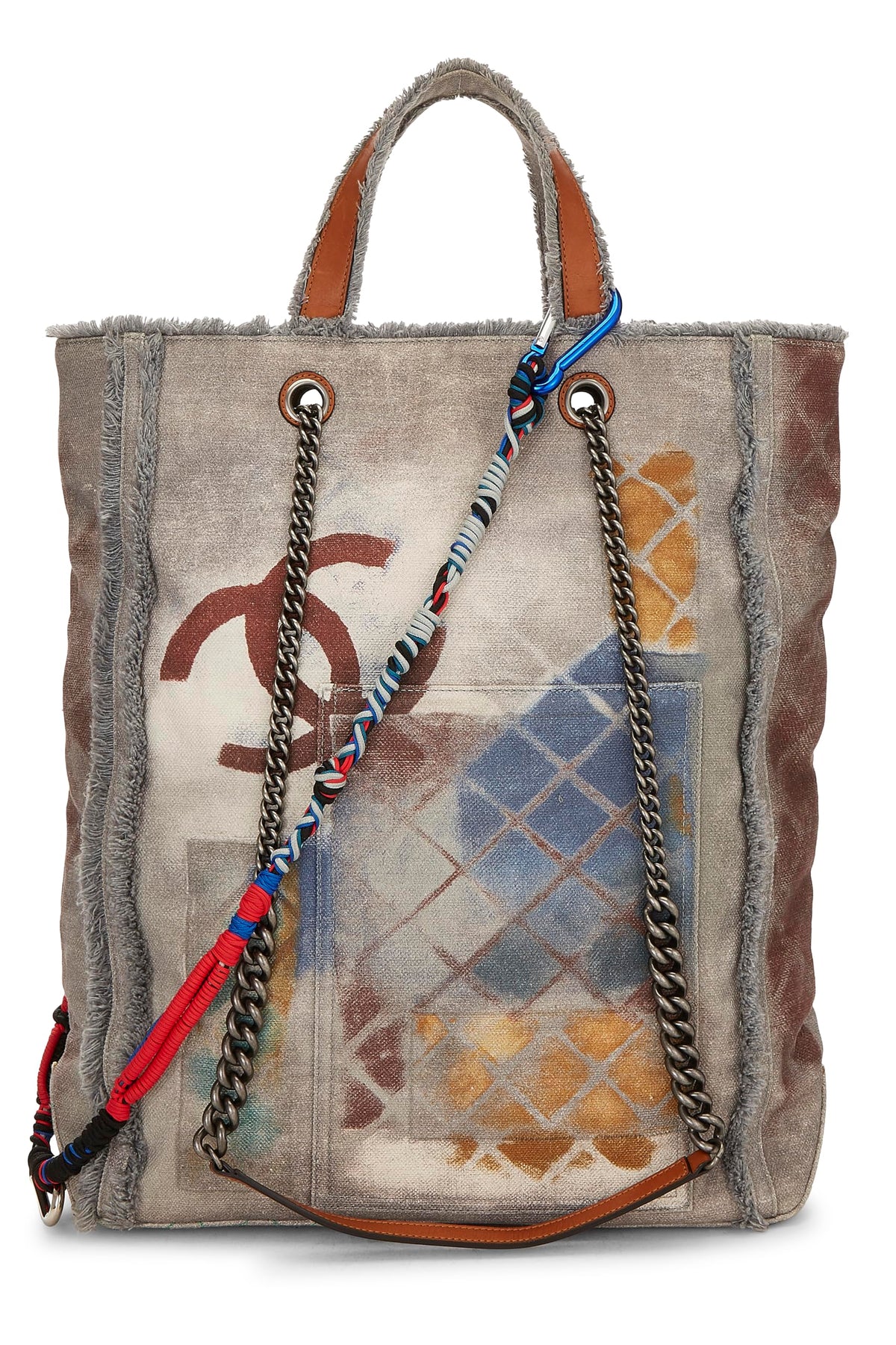 Art Attack Chic Chanel Pre-Loved Beige Canvas Graffiti Tote, Grey