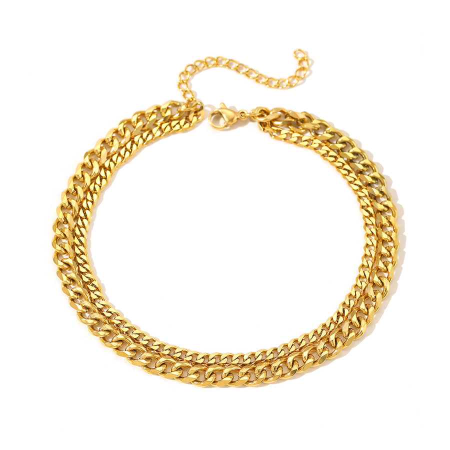 2Pcs Women Double Layer Cuban Chain Anklet Gold Silver Tone Stainless Steel Adjustable Curb Chain Ankle Bracelet Summer Beach Foot Jewelry Gift For Ladies