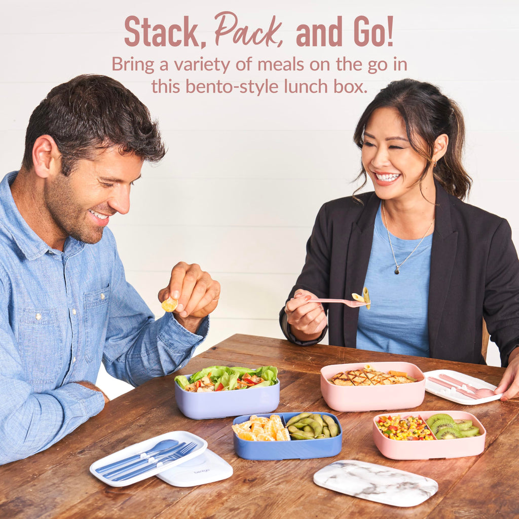 Lunch Goals Handy Bentgo Classic Stackable 3-Compartment Bento Lunch Box, Blush Marble