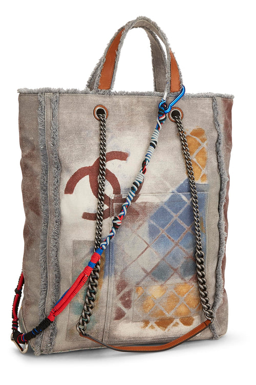 Art Attack Chic Chanel Pre-Loved Beige Canvas Graffiti Tote, Grey