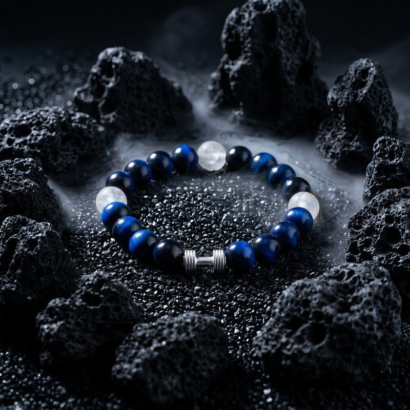 Barbell Gradient Blue Bead Bracelet For Men, Elastic String Beaded Bracelet For Women, Minimalist Hip Hop Luxury High-End Accessories