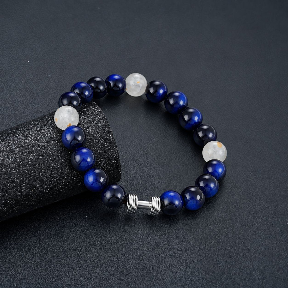 Barbell Gradient Blue Bead Bracelet For Men, Elastic String Beaded Bracelet For Women, Minimalist Hip Hop Luxury High-End Accessories
