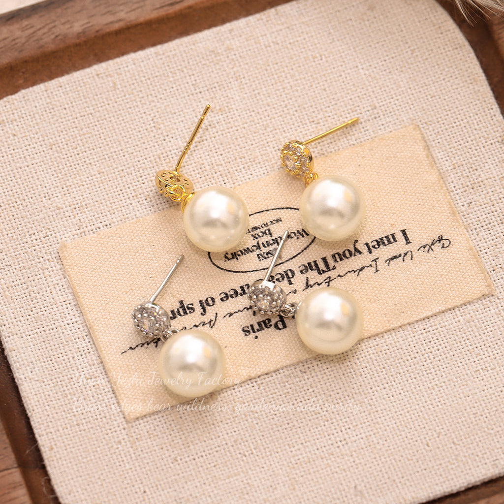 French-Style Gentle Versatile Zircon Pearl Earrings For Women, Elegant And Fashionable Minimalist Light Luxury Design, Wholesale