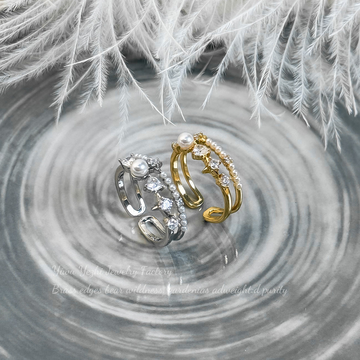Japanese And Korean Fashion Simple Design Diamond-Encrusted Pearl Double-Layer Open Ring Personalized Accessible Luxury Versatile Index Finger Ring Accessories
