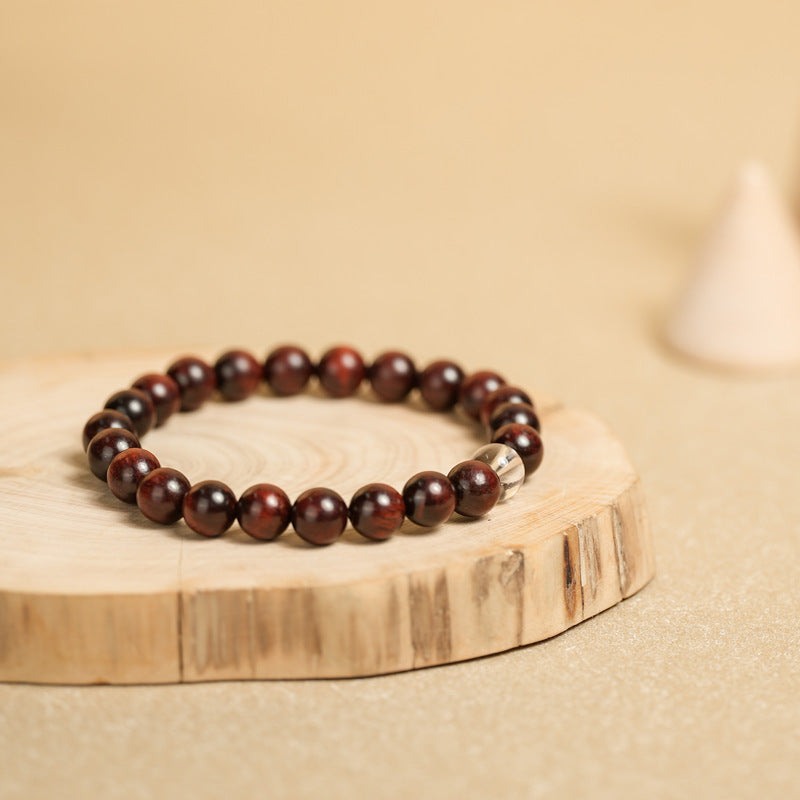 Red Sandalwood White Crystal Bead Bracelet