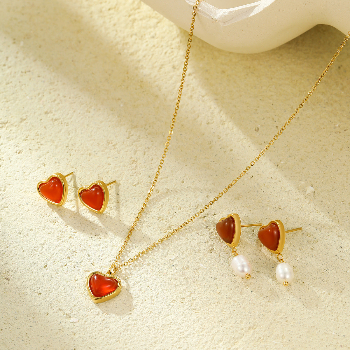 Natural Stone Pearl Pendant Necklace Choker And Earring Set