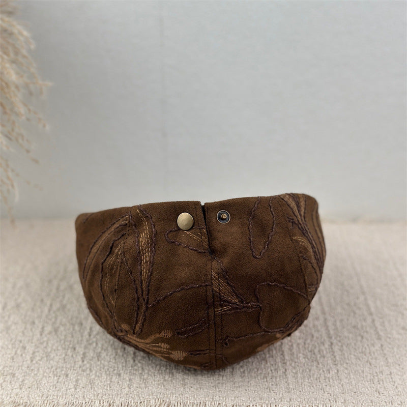 Retro Fashion Irregular Line Flower Forward Hat With PU Brim And Cap Flap, Combined With A Baseball Cap, Casual And Versatile, Suitable For All Occasions.
