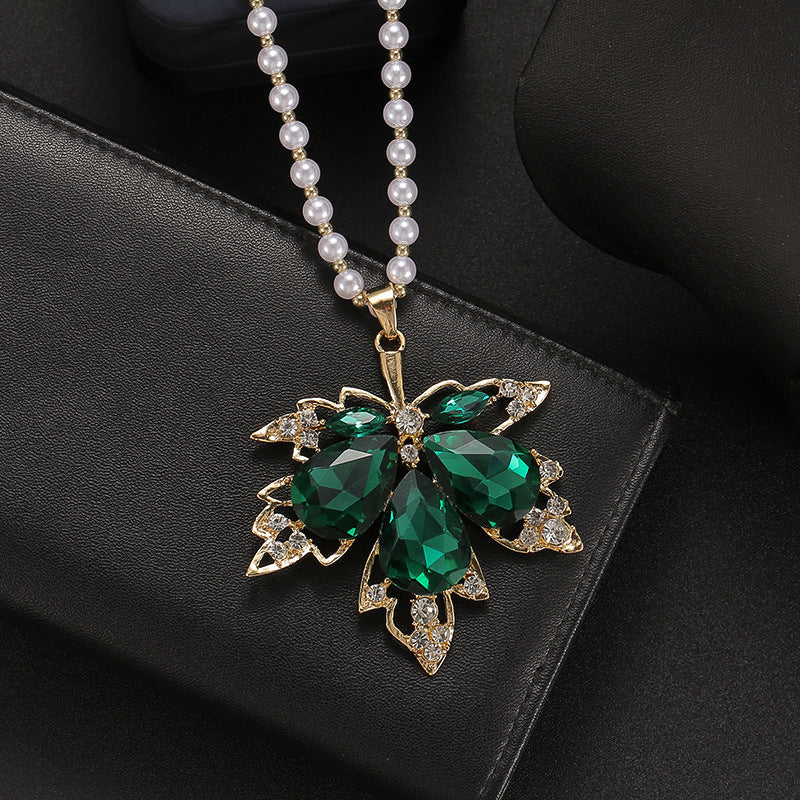 Korean Style Versatile Fashion Flower Sweater Chain Autumn And Winter Accessories Long Necklace Women's High-End Cat's Eye Pendant Camellia