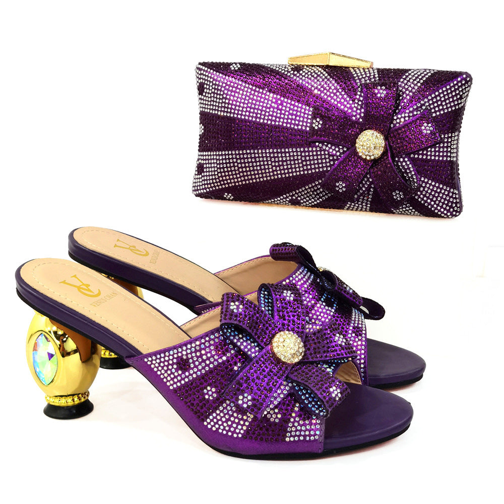 Evening Clutch Bag With Thick Heels And High Heeled Sandals