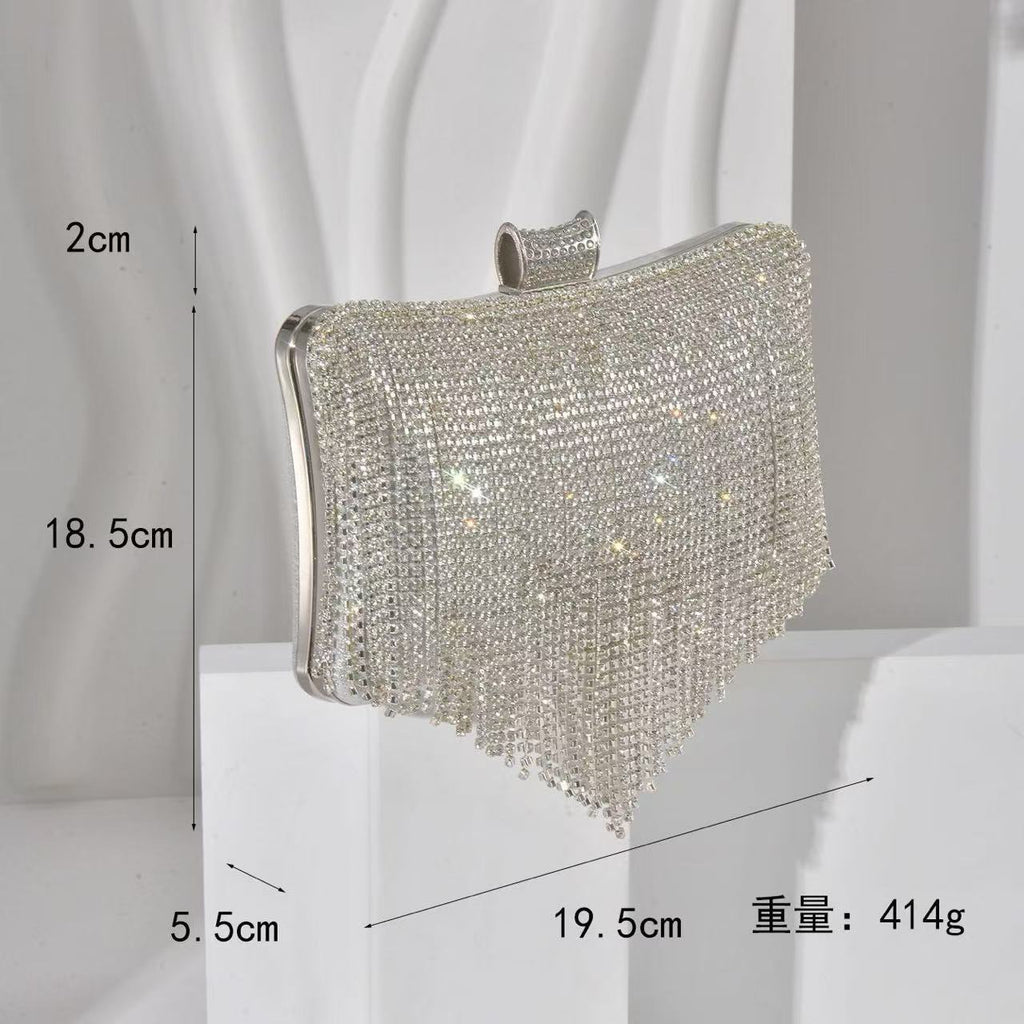 Women's Tassel Rhinestone Evening Clutch  Light Luxury Socialite Handbag, Rhinestone-Studded Top-Handle Purse & Elegant Party Clutch
