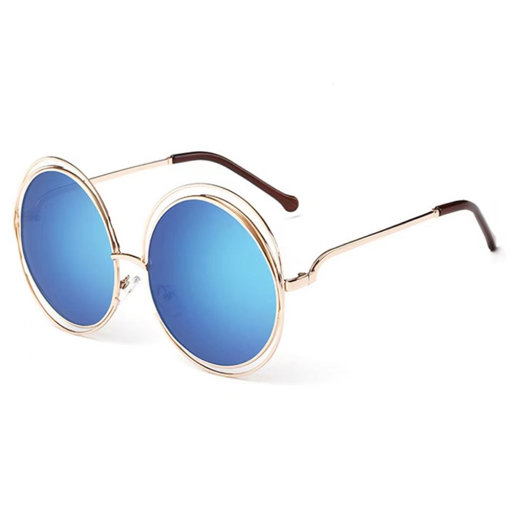 Large Frame Round Frame Women's Sun Glasses True Film Ink Mirror Flat Light Mirror