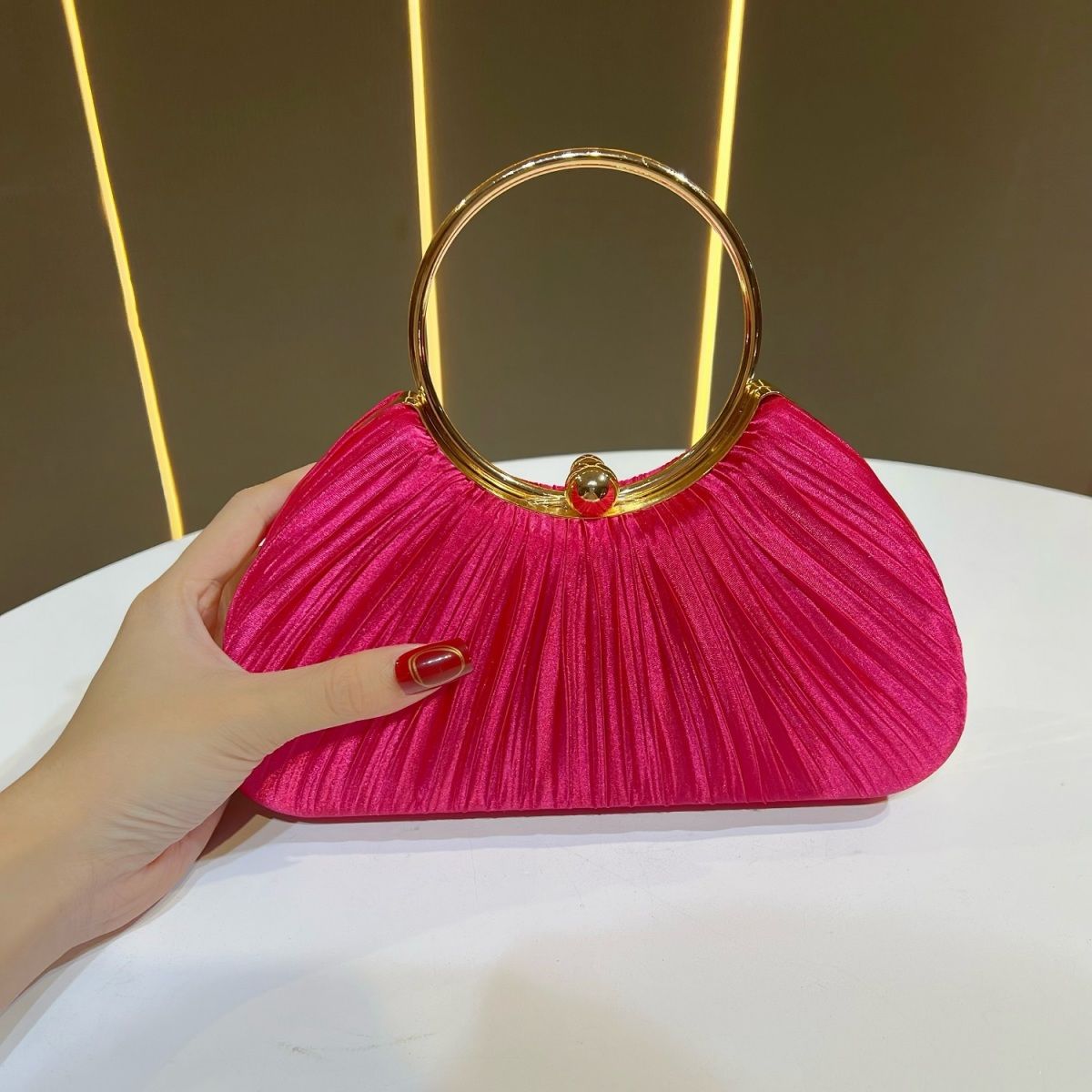 Satin Cheongsam Pleated Evening Clutch