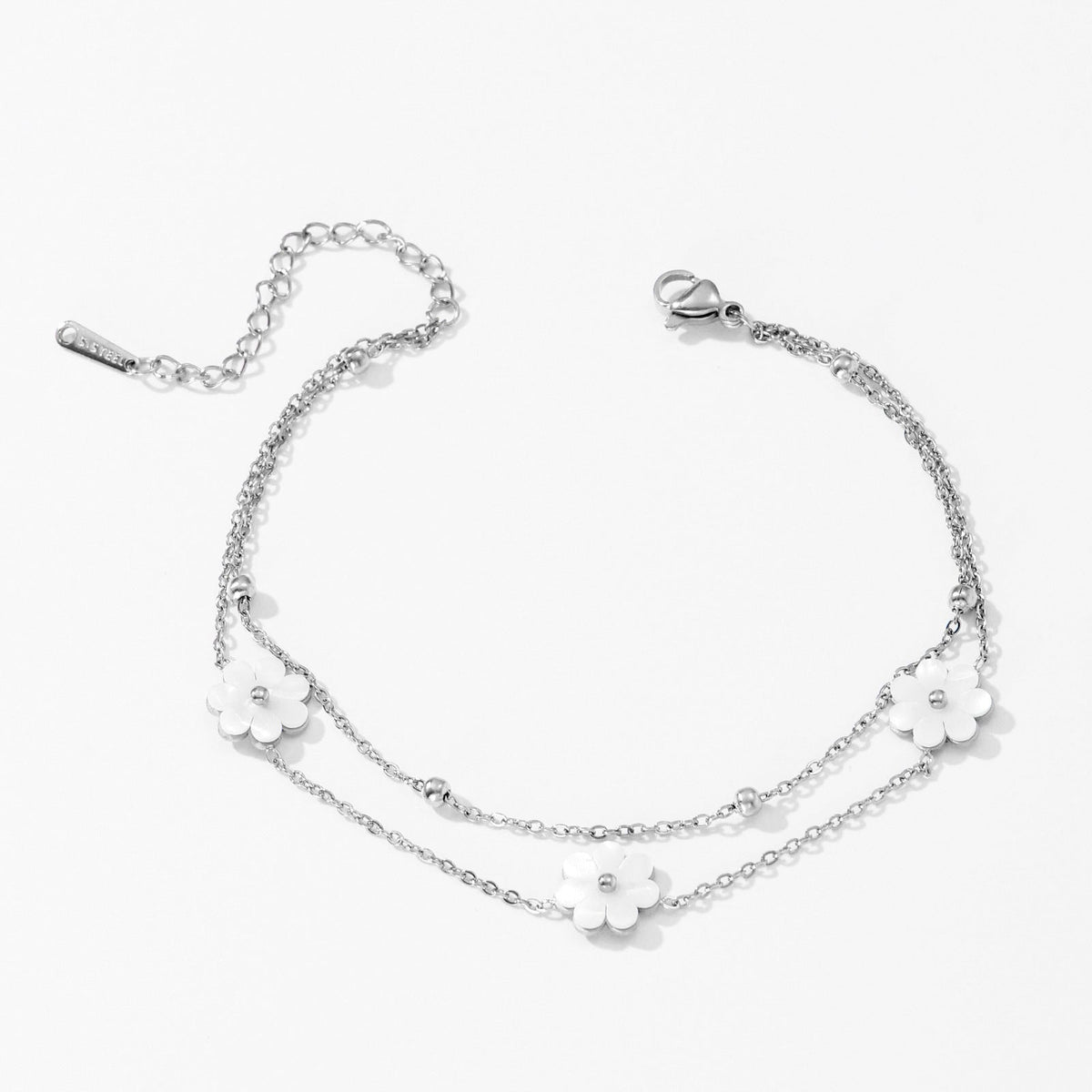 French-style Triple Fritillary Double-layer Stainless Steel Bead Anklet