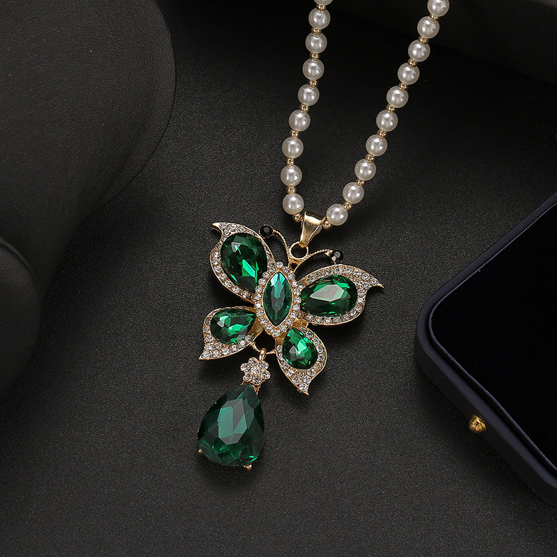 Korean Style Versatile Fashion Flower Sweater Chain Autumn And Winter Accessories Long Necklace Women's High-End Cat's Eye Pendant Camellia