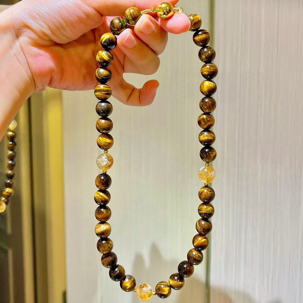 Autumn And Winter Maillard Style Natural Tiger Eye Stone Design Starry Crystal Clavicle Chain Necklace Guaranteed Authenticity And Re-Inspection