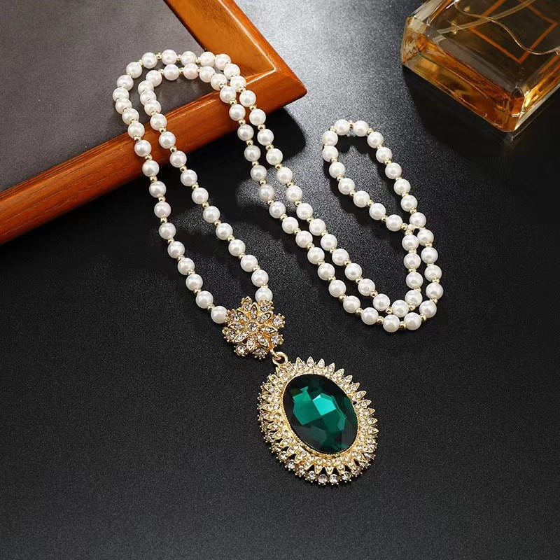 Korean Style Versatile Fashion Flower Sweater Chain Autumn And Winter Accessories Long Necklace Women's High-End Cat's Eye Pendant Camellia