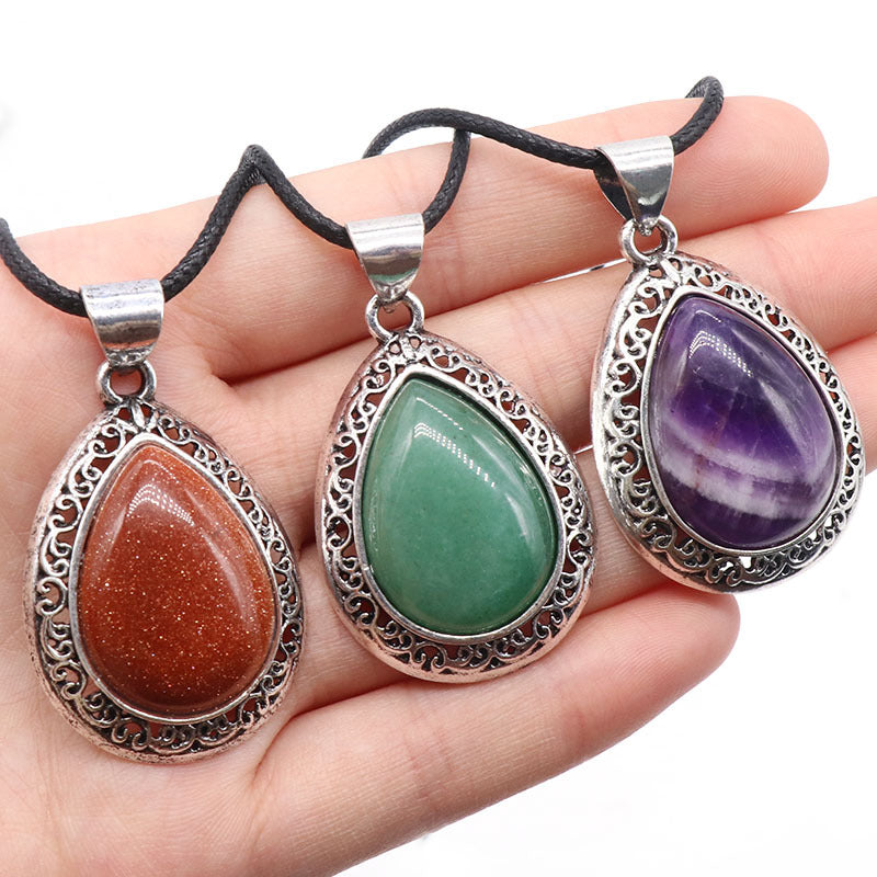 Crystal Agate Semi-precious Gemstone Teardrop Pendant
