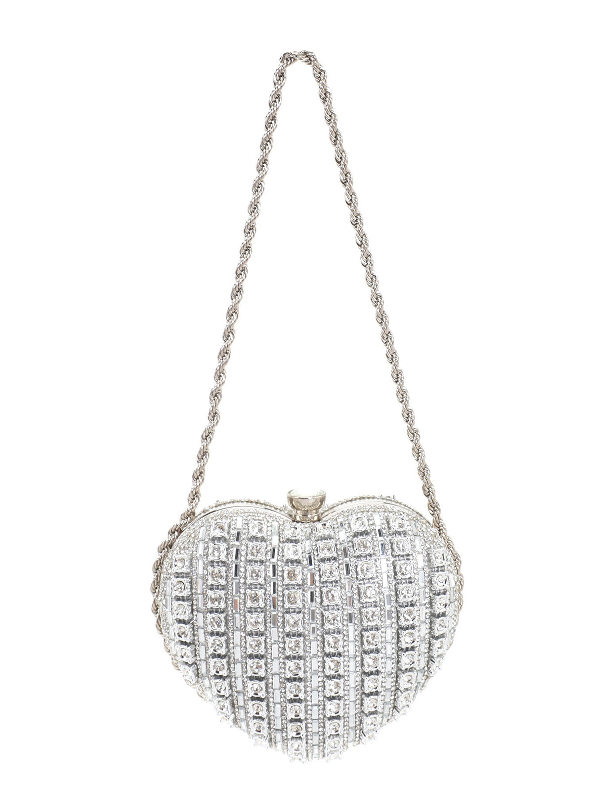 Women's Heart-Shaped Rhinestone Evening Clutch  Full Rhinestone Chain Crossbody Bag, Sparkling Formal Gown Purse & Top-Handle Handbag